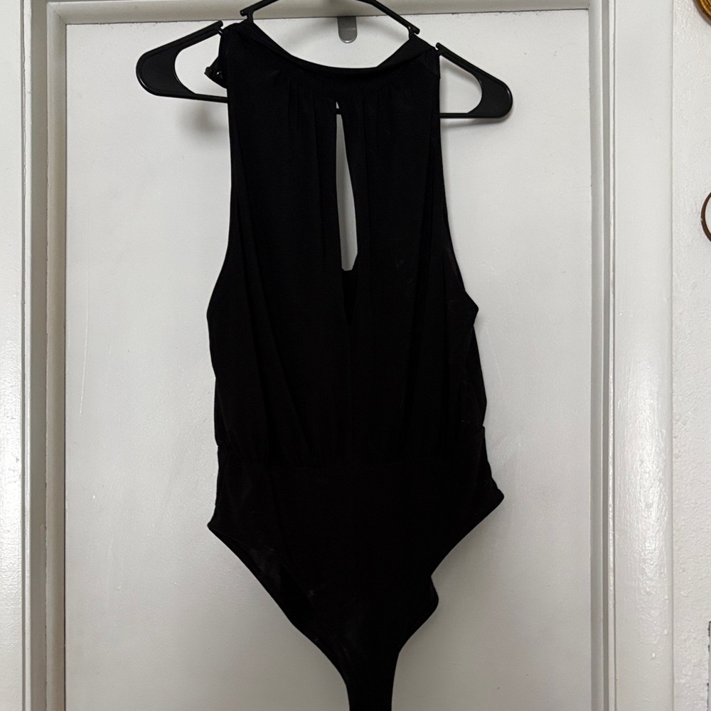 Leith Black Sleeveless High-Neck Bodysuit with Back Keyhole